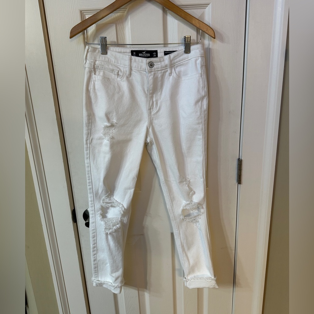 Hollister high rise super skinny raw hem jeans white womens